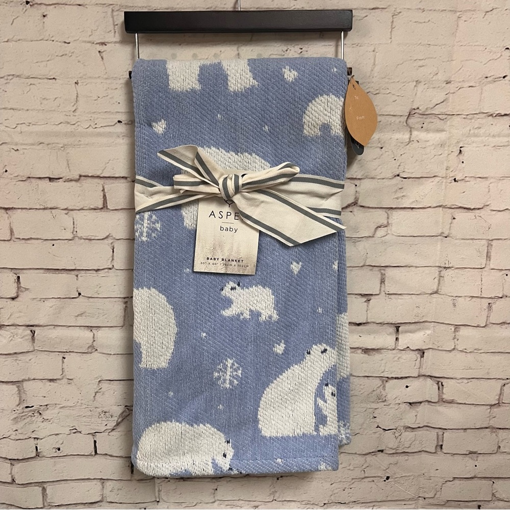 NEW Baby Blanket Blue White Polar Bear Theme Snowflakes Baby Gift | Aspen Baby
